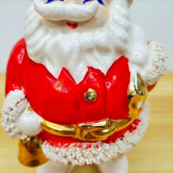 1950's Spaghetti Trim Blue Eyes Santa Claus with Bag of Toys Bank - Picture 7 of 12